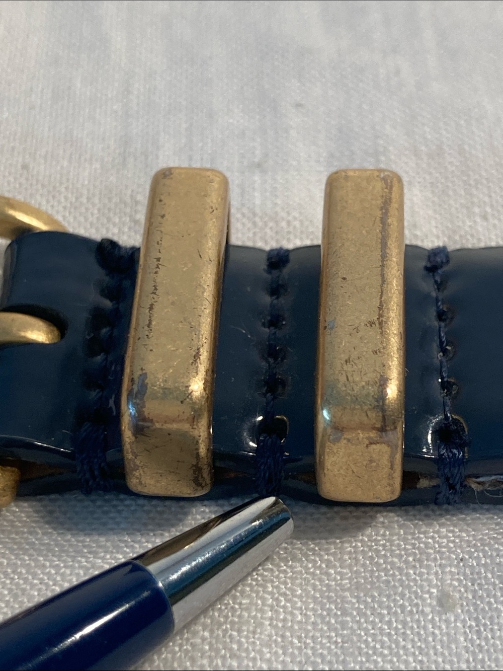 J. Crew Navy Patent Leather Belt with Gold Buckle - Picture 11 of 14